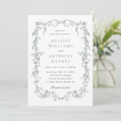 Invitation Sage Green Elegant French Floral Wedding  (Debout devant)