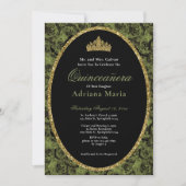 Invitation Sage Green Elegant Gold Floral Quinceanera   (Devant)