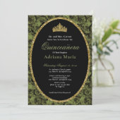 Invitation Sage Green Elegant Gold Floral Quinceanera   (Debout devant)