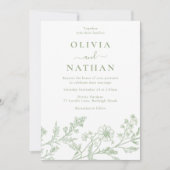 Invitation Sage Green Elegant Line Art Wedding (Devant)