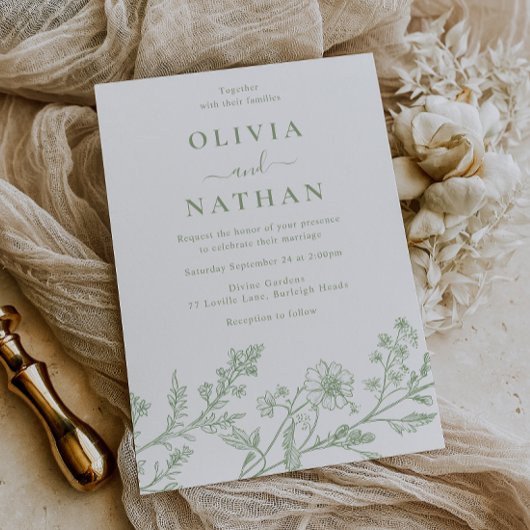 Invitation Sage Green Elegant Line Art Wedding