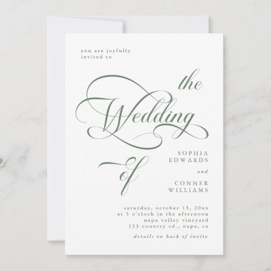 Invitation Sage Green Élégant Mariage Classé tout en un (Devant)