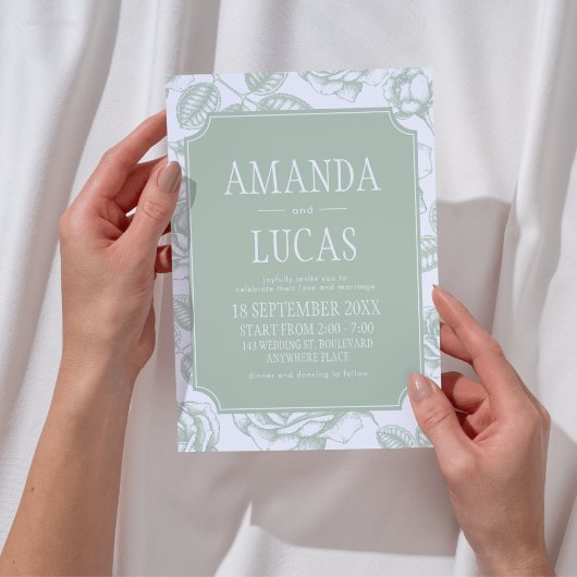 Invitation Sage Green Elegant Mariage de la Chinoiserie