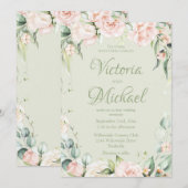 Invitation Sage Green Elegant Mariage Floral (Devant / Derrière)