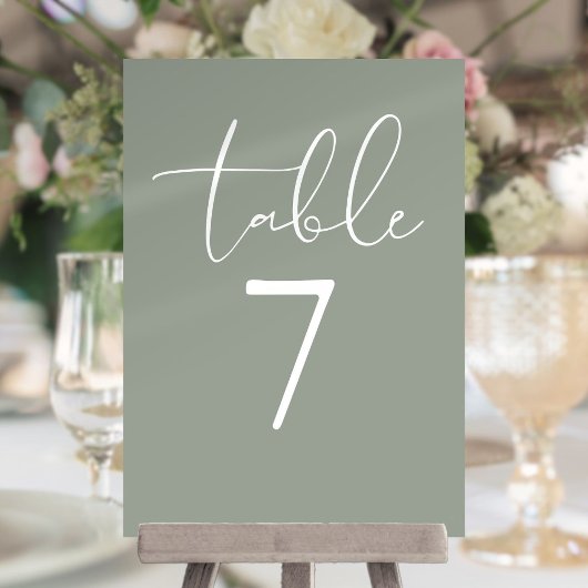 Invitation Sage Green Elegant Modern Script Table Number