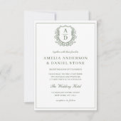 Invitation Sage Green Elegant Poirier Mariage Monogramme (Devant)