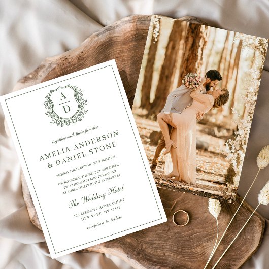 Invitation Sage Green Elegant Poirier Mariage Monogramme