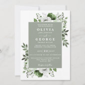 Invitation Sage Green Elegant Rustique Floral Code QR Mariage (Devant)