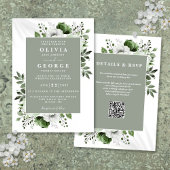 Invitation Sage Green Elegant Rustique Floral Code QR Mariage