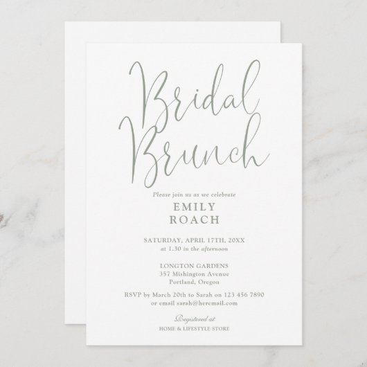 Invitation Sage Green Élégant Script Bridal Bunch Douche (Devant / Derrière)