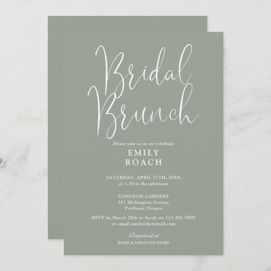 Invitation Sage Green Élégant Script Bridal Bunch Douche (Devant / Derrière)