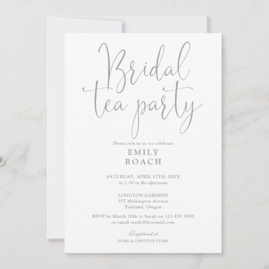 Invitation Sage Green Élégant Script Bridal Tea Party Douche (Devant)