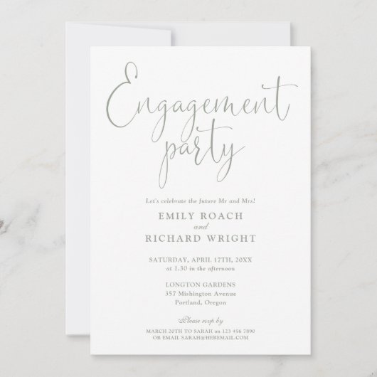 Invitation Sage Green Elegant Script Engagement Party (Devant)