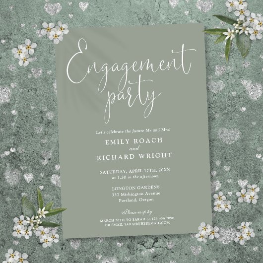 Invitation Sage Green Elegant Script Engagement Party