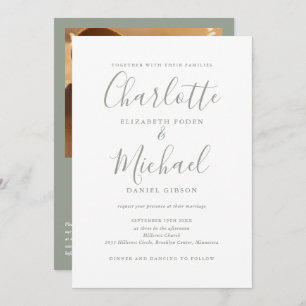 Invitation Sage Green Élégant Script QR Code Mariage photo