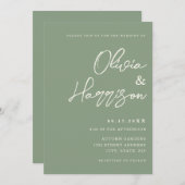 Invitation Sage Green Élégant Script Tout en un Mariage (Devant / Derrière)