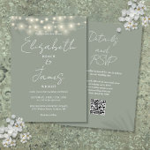 Invitation Sage Green Elegant String Lights QR Code Mariage