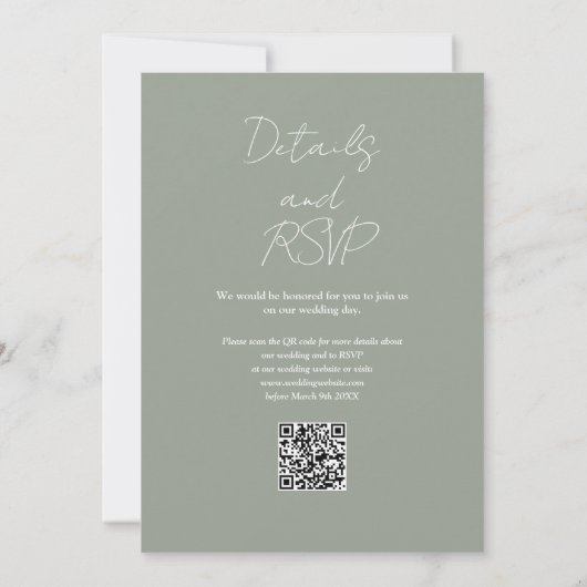 Invitation Sage Green Elegant String Lights QR Code Mariage (Dos)