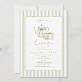 Invitation Sage Green Elegant Striped Tea Party Baby Shower