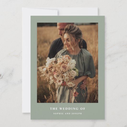 Invitation Sage Green Elegant Texte et Photo QR Code Mariage (Devant)