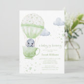 Invitation Sage Green Elephant Baby est en train de brasser l (Debout devant)