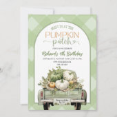Invitation Sage Green En vichy Automne Citrouille Patch Anniv (Devant)