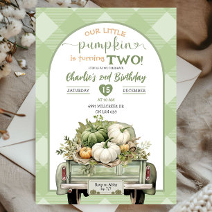 Invitation Sage Green En vichy Automne Citrouille Thème Anniv