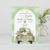 Invitation Sage Green En vichy Automne Citrouille Thème Anniv (Debout devant)