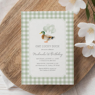 Invitation Sage Green En vichy Canard 1er anniversaire