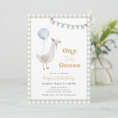 Invitation Sage Green En vichy Garçon One Silly Goose Anniver (Debout devant)