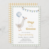 Invitation Sage Green En vichy Garçon One Silly Goose Anniver (Devant / Derrière)
