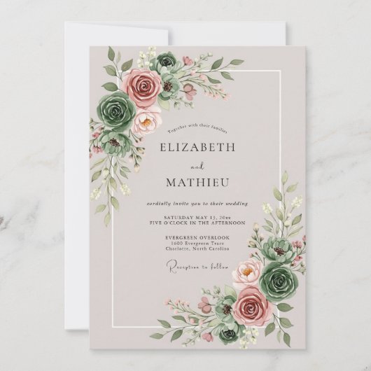 Invitation Sage Green Enthralling Succulent Wedding (Devant)