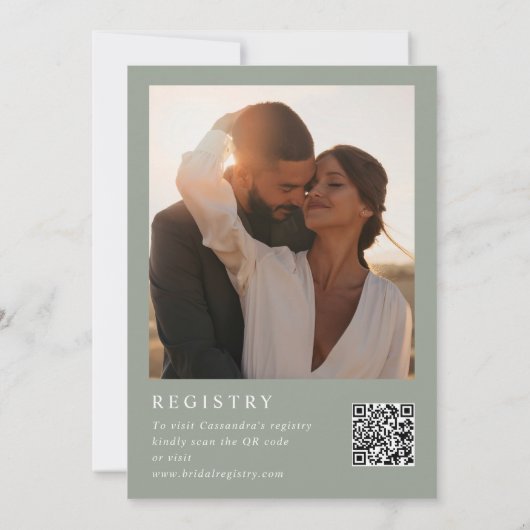 Invitation Sage Green Et Crème Photo QR Code Fête des mariées (Dos)