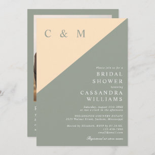 Invitation Sage Green Et Crème Photo QR Code Fête des mariées