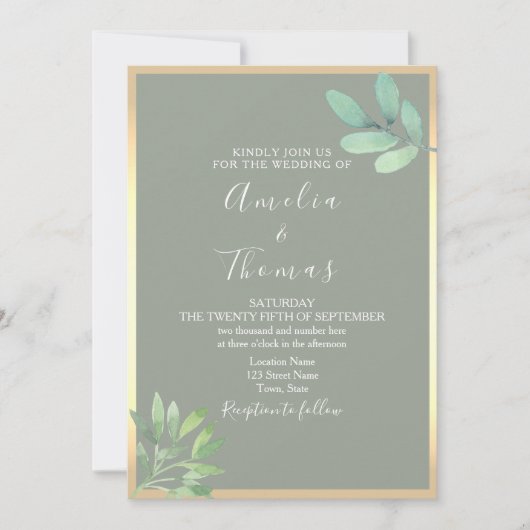 Invitation Sage Green et Eucalyptus Mariage (Devant)