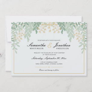 Invitation Sage Green et Gold Foliting sur Argent   MARIAGE