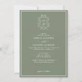Invitation Sage Green et ivoire Floral Monogram Crest Mariage (Devant)