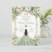 Invitation Sage Green et ivoire Floral Princesse Quinceañera (Debout devant)