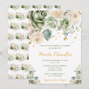 Invitation Sage Green et la Fête des mariées florale de crème
