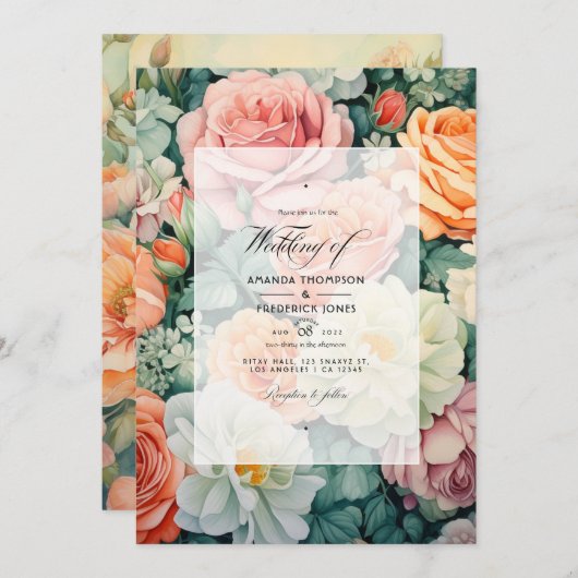 Invitation Sage Green et Peach Floral Mariage (Devant / Derrière)