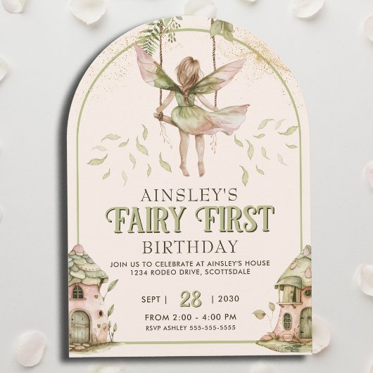 Invitation Sage Green et Pink Fairy Premier Arc 1er Anniversa