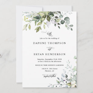 Invitation Sage Green Eucalyptus Feuille Mariage QR Code Phot