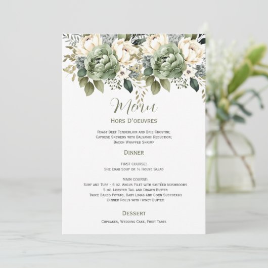 Invitation Sage Green Eucalyptus Floral Wedding | Menu (Debout devant)