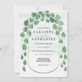 Invitation Sage Green Eucalyptus Garland Gold Oval Mariage da (Devant)