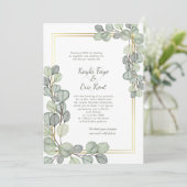 Invitation Sage Green Eucalyptus Gold Frame Wedding (Debout devant)