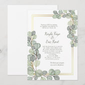 Invitation Sage Green Eucalyptus Gold Frame Wedding (Devant / Derrière)
