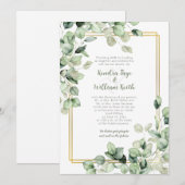 Invitation Sage Green Eucalyptus Leaves Gold Frame Wedding (Devant / Derrière)