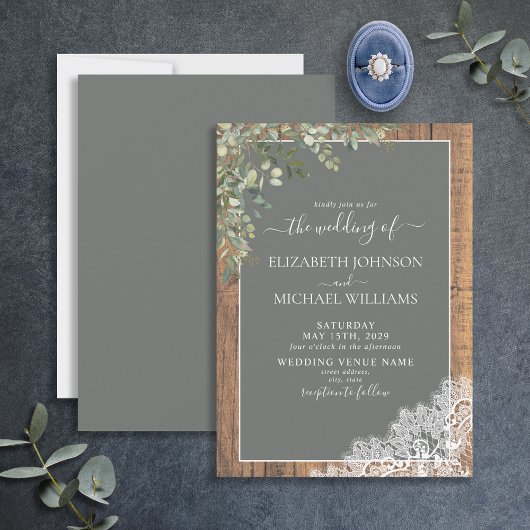 Invitation Sage Green Eucalyptus Mariage Script de dentelle e
