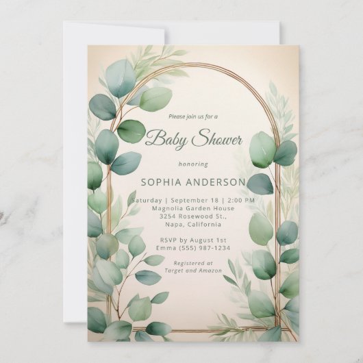 Invitation Sage Green Eucalyptus Neutral Baby Shower (Devant)