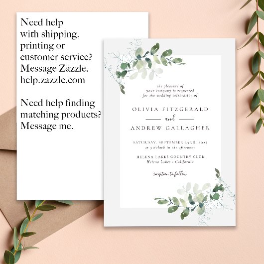 Invitation Sage Green Eucalyptus QR Code tout en un Mariage